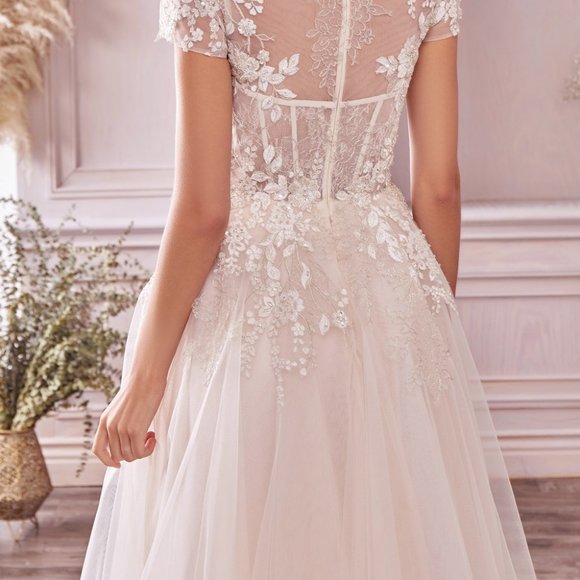 OFF WHITE PROM PARTY WEDDING BRIDAL FORMAL A-LINE ROSE-FILLED TEA DRESS A1026S - Picture 5 of 10